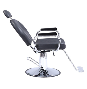 Silla de Barbero de Diseño Industrial, Asiento de Cuero Sintético, Estructura de Acero Inoxidable, Silla de Salón con Altura Ajustable Hidráulica y Base Redonda - Product Image 4