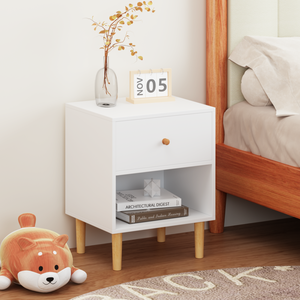 Mesita de noche de madera blanca con un cajón y un estante de 23,22'' de altura para niños y adultos - Product Image 3