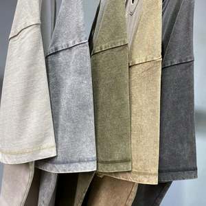 T-shirt vintage 100 % coton tricoté pour homme, haute qualité, simple, délavé, coupe oversize, manches courtes, motif uni - Product Image 2