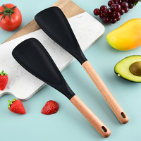 Lot de 2 spatules en silicone avec manche en bois pour ustensiles de cuisine antiadhésifs