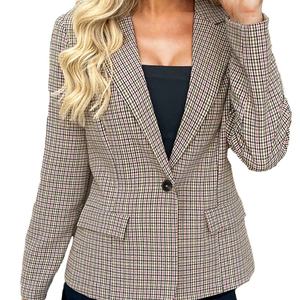 Veste de costume d'affaires en tricot à carreaux de haute qualité, personnalisée OEM/ODM, pour femme, style court d'été, coupe ample, col en V - Product Image 2