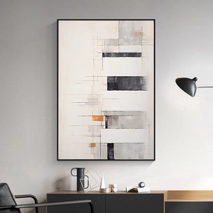 Quadro moderno minimalista in stile astratto, dipinto su tela con cornice in metallo e linee sulla superficie. - Product Image 4