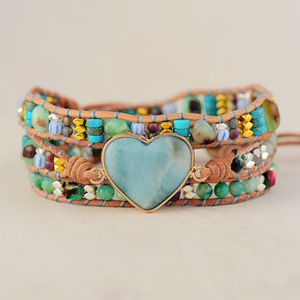Pulsera Tejida de Cuero con Piedras de Colores Mixtos con Tema de Amor, Pulsera de Amistad Bohemia con Forma de Corazón, Joyería de Regalo Unisex - Product Image 3