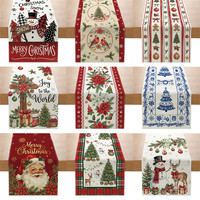 Chemin de table de Noël en polyester imitation lin, imprimé Père Noël, bonhomme de neige, renne, poinsettia, pour table à manger, fête, décoration de la maison