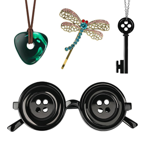Set de 4 piezas de accesorios de disfraz de Halloween de plástico con ojos de botón, gafas, llavero, collar y pinza para el pelo, con <span class=keywords><strong>piedra</strong></span> verde, para regalos - Product Image 1