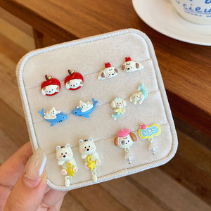 Ensemble de boucles d'oreilles mignonnes en forme de <span class=keywords><strong>chien</strong></span> West Highland pour femmes, avec aiguille en argent, jolies boucles d'oreilles pour étudiantes - Product Image 1