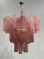 Lustre en verre rose alabastre de Murano, structure tubulaire, éclairage suspendu pour la décoration du salon