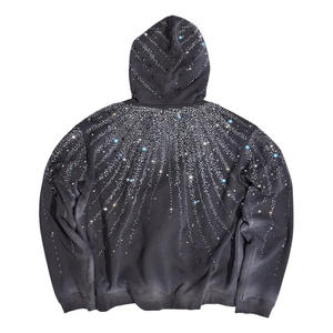 Veste zippée personnalisée de haute qualité Rhinestone Boxy surdimensionné lavage à l'acide coton éponge française vintage sweat à capuche personnalisé recadrée avec diamants - Product Image 2
