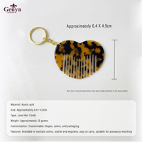 Peignes à cheveux portables en acétate personnalisés Genya en forme de cœur, mini pendentifs de poche avec porte-clés, accessoires mignons