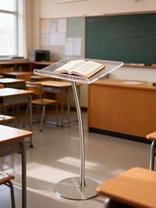 แท่นยืนพูดในโบสถ์แบบตั้งพื้น น้ำหนักเบา ทำจากกระจกขัดเงา ถอดประกอบได้ พร้อมชั้นวางโลหะ ดีไซน์ทันสมัย - Product Image 4