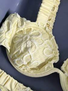 <b>Top</b> hot Yellow Flower Two Piece <b>Bikini</b> Underwire <b>Push</b> <b>Up</b> Ruched Shoulder Straps Swimsuit For Women Beach Holiday Vacation Wear - Product Image 5