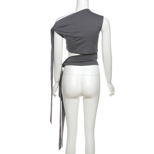 Spring New Stylish Strapless Sexy <b>Tie</b> Waisted Short Solid Colour Tops for Women Fashion - Product Image 6