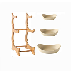 Home 3 Tier Fruit Bowl Bamboo Wood Stand Green Ceramic Dish <strong>Table</strong> Decoration Fruit <strong>Basket</strong> - Product Image 3
