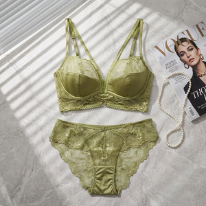 Conjunto de Lencería de Encaje Floral al por Mayor para Mujer, Sujetador con Aros y Bragas, Conjunto de 2 Piezas, Lencería Sexy Estilo Francés para Mujer - Product Image 4