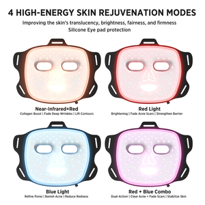 Nuova Maschera Facciale OSTO in Silicone con 4 Colori, Terapia a Luce LED <span class=keywords><strong>Blu</strong></span>, Rossa e Infrarossa per Viso e Collo - Product Image 4