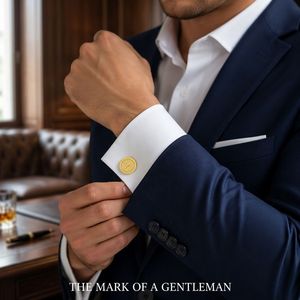 Mancuernillas Personalizadas con Inicial T, de Acero Inoxidable con Circonitas Cúbicas, Chapadas en Oro, Accesorios para Camisa para Hombre - Product Image 3