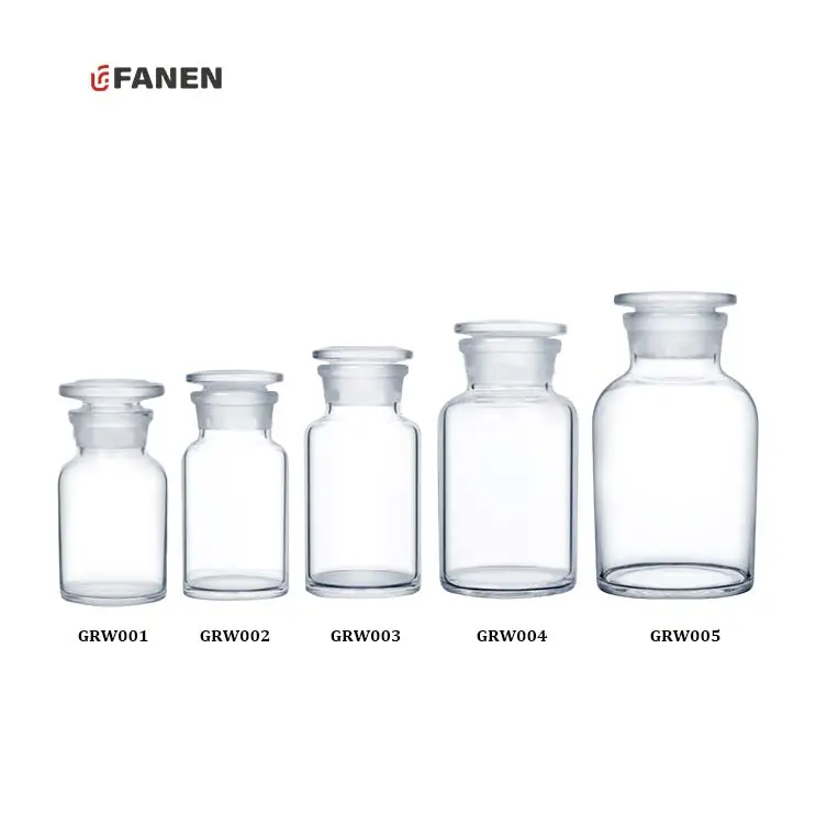Bouteille de capsule en verre Fanen bouteille de réactif en verre chimique clair à large bouche vide de haute qualité