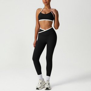 Ensemble d'entraînement respirant pour femmes <span class=keywords><strong>pantalon</strong></span> de Yoga à contraste de couleur avec contrôle du ventre soutien-gorge de sport pour la <span class=keywords><strong>tenue</strong></span> de fitness en cours d'exécution - Product Image 6