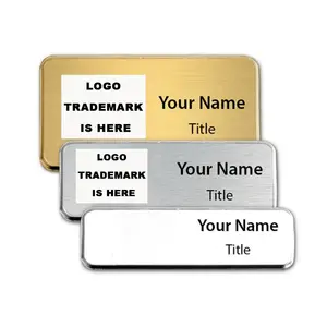 Penjualan langsung murah Tag nama staf toko logam kosong kustom plat nomor karyawan Laser magnetik ukir Logo Tag nama
