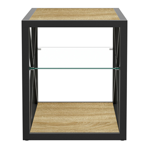 Modern End <b>Table</b> Nightstand Tempered Glass Wood Top <b>Industrial</b> Style <b>Side</b> <b>Table</b> for Bedroom Living Room - Product Image 5
