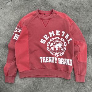 Sudadera con Capucha Gruesa de Alta Calidad, Estilo Patchwork, Sudadera de Felpa Francesa Estampada, Sudadera Holgada de Algodón con Cuello Redondo y Lavado Ácido - Product Image 1