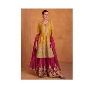 Costume Salwar Kameez avec chinon pour occasion spéciale de festival de fête le plus vendu Costume Salwar de mariage avec broderie lourde - Product Image 1