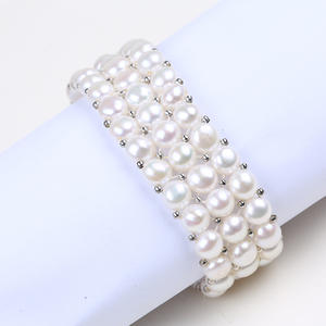 Zhuji 6-8mm Natural <b>Freshwater</b> <b>Pearl</b> <b>Bracelet</b> White Handpiece Bread Bead Three-Layer <b>Bracelet</b> Elegant <b>Pearl</b> Bangle - Product Image 3
