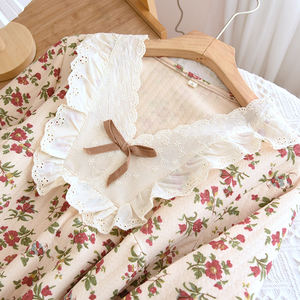 Cotton in hoa ren v-cổ Pajama nightdress Rose vườn in mùa đông nhiệt thoáng khí thời trang ngủ Ăn mặc - Product Image 5