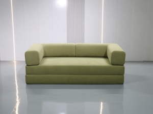 Chenille Upholstered 2-Seat Couch, S-03 Foldable <b>Sofa</b> Bed with Square Armrest for Apartment & <b>Office</b> - Product Image 2