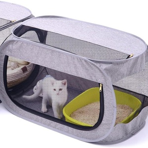 Clôture pliable <span class=keywords><strong>pour</strong></span> animaux de compagnie d'intérieur, gain de place, compartiment intégré <span class=keywords><strong>pour</strong></span> litière, cage <span class=keywords><strong>pour</strong></span> chat, portable, facile à ranger, respirante, imperméable - Product Image 1