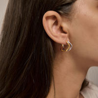 Boucles d'oreilles créoles personnalisées en acier inoxydable 316L, double vague, bicolores, plaquées or 18K PVD, style squiggly huggie, pour femmes, cadeaux, vente en gros