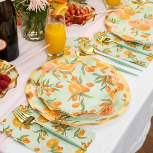 Custom Printing Gold Hot Stamping Rim <b>Paper</b> Plates <b>Orange</b> Pattern Party Tableware Disposable Custom <b>Paper</b> Plate Party Supplies - Product Image 1