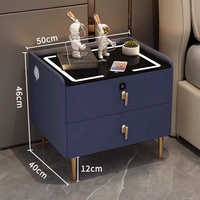 Table de Chevet Intelligente Haut de Gamme 2025 à Succès Commercial avec Plateau en Verre Trempé, Deux Tiroirs de Rangement, Chargeur Sans Fil et Veilleuse à Induction pour la Salle de Sport