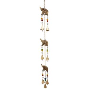 PARIJAT Artesanías Decoración rústica de boda para interiores/exteriores 5 Elefante Campana colgante de hierro Campanas de viento Cuentas coloridas Decoración dorada - Product Image 3