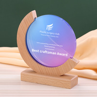 HBL Gravé Logo Bois Trophée Cristal Prix Trophée Plaque de Base en Bois pour Concours Prix Cadeau