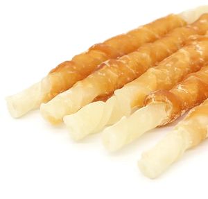 Venta al por mayor al precio más bajo comida de pollo embalaje personalizado bocadillos para mascotas pollo y Palo de cuero crudo grande productos OEM ODM - Product Image 6