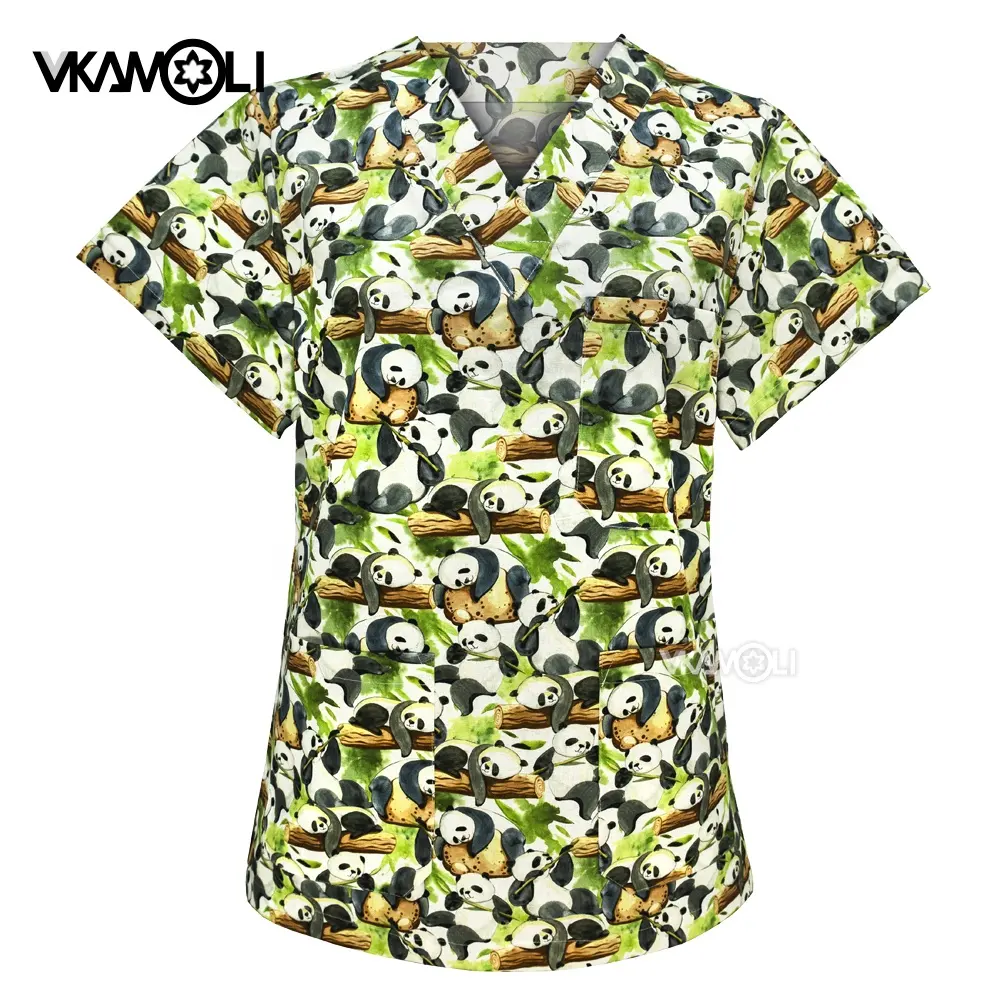 Uniforme de trabajo con estampado de Panda para mujer, ropa de enfermería, para Hospital, clínica Dental, Top de trabajo