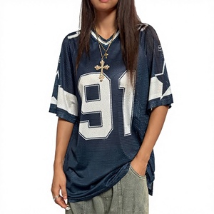 Camiseta de Fútbol Americano Personalizada Azul Marino y Blanca, Número 91, Cuello en V, Malla Transpirable, Manga Corta, Estilo Deportivo Holgado, 100% Poliéster - Product Image 2