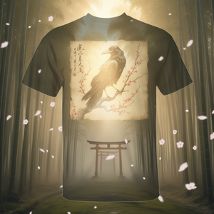Camiseta vintage japonesa con diseño de pájaro cuervo negro, camiseta gráfica para hombre, diseño con estampado artístico - Product Image 3