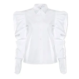 Blusa Elegante de Gasa Blanca con Volantes y Mangas de Campana para Mujer, Tallas Grandes, Estilo Oficina, Primavera, ODM, Poliéster - Product Image 5