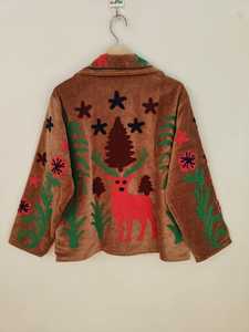 Handcrafted <b>Velvet</b> Suzani Bomber <b>Jacket</b> Brown Boho Embroidery Colorful Animals Flowers Reversible Breathable Eco-Friendly Short - Product Image 6