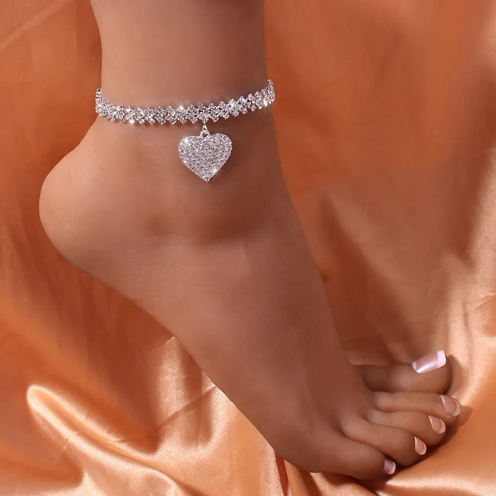BUSY GIRL JL4310 Heel Jewelry New Fashion Crystal Ankle Bracelets For Women Gold Female Foot Jewelry Gifts Heart Anklet Chains