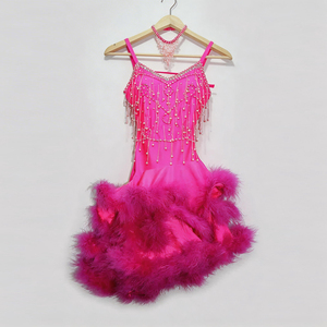 Vestido de Competición Latino Profesional para Mujer, Disfraz de Samba y Cha Cha para Adultos, Falda con Flecos Brillantes y Plumas para Baile de Salón - Product Image 5