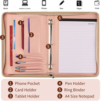A4 cremallera Mujer viaje diario reanudar documento organizador Folio bolsa archivo 3 4 anillas carpeta Padfolio cartera carpeta con Bloc de notas