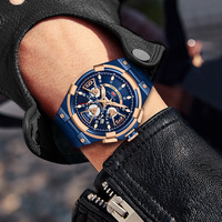 Jam Tangan MINI FOCUS Jam Tangan Pria Kuarsa Dial Emas 44.5 Jam Tangan Chronograph Pria Mewah Jam Tangan Tali Silikon Multifungsi