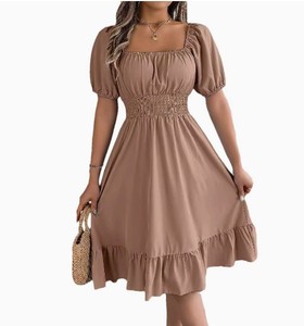 <span class=keywords><strong>Abito</strong></span> da donna in raso a trapezio a mezza lunghezza stile pastorale con scollo quadrato e maniche corte, con volant, taglia XL, per l'estate - Product Image 2