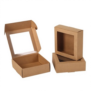 Caja de Cartón Corrugado Kraft Plegable Personalizada de Color Marrón, Fabricada con Materiales Reciclados, Caja Portátil para Alimentos, Pasteles y Pizza con Ventana de PET - Product Image 2