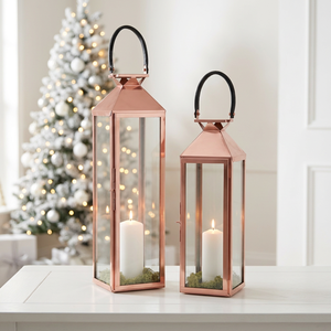 Wholesale <b>Tall</b> Stainless Steel Copper Plated Candle <b>Lanterns</b> for Christmas Home Decoration - Product Image 6