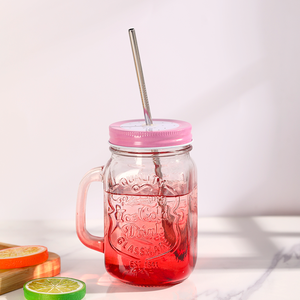 Tùy Chỉnh Màu Sắc Thủy Tinh <span class=keywords><strong>Mason</strong></span> Jar Cốc Cà Phê Uống Lọ Thủy Tinh Với Nắp Và Rơm Nổi Logo Thủy Tinh - Product Image 2