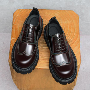 Nouvelles Chaussures Homme en Cuir Véritable à Bout Rond, Plateforme Rehaussante, Style Anglais, Décontractées et Habillées, à Lacets, pour l'Automne - Product Image 5